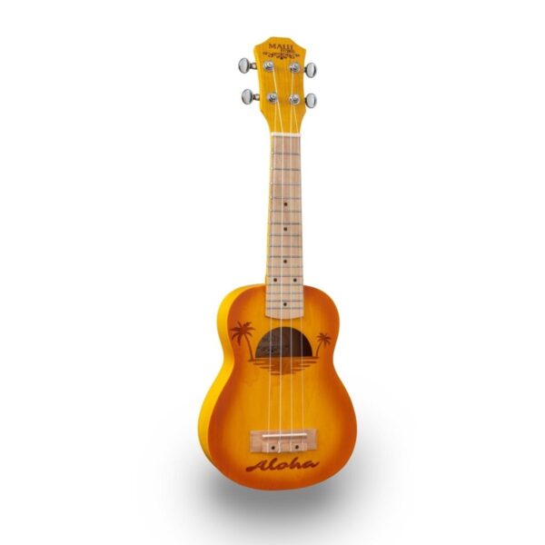 SOUNDSATION MAUI ETCHED S-YW Ukulele soprano giallo con disegno intarsiato e borsa